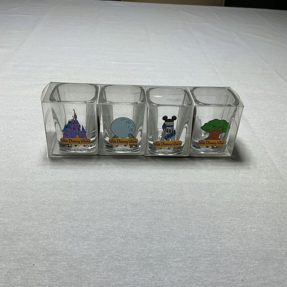 Walt Disney World Square Shot Glasses Set 4 Collectors Theme Park
